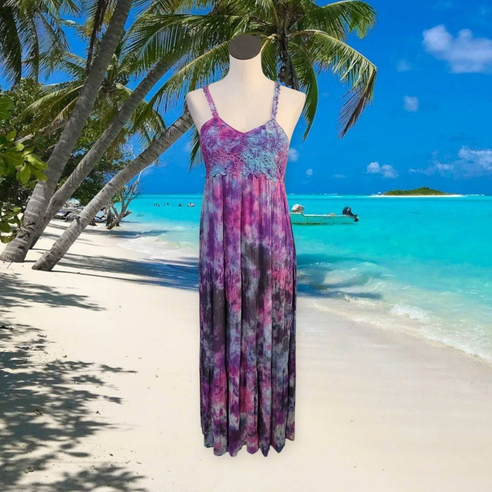 Purple and Blue Tie-Dye Maxi Dress